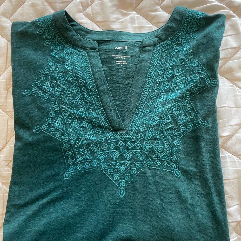 J. Jill Teal Tunic with Embroidery Size US L